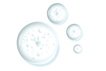 Water serum drop texture. Liquid gel with bubbles circle set . Clear toner
