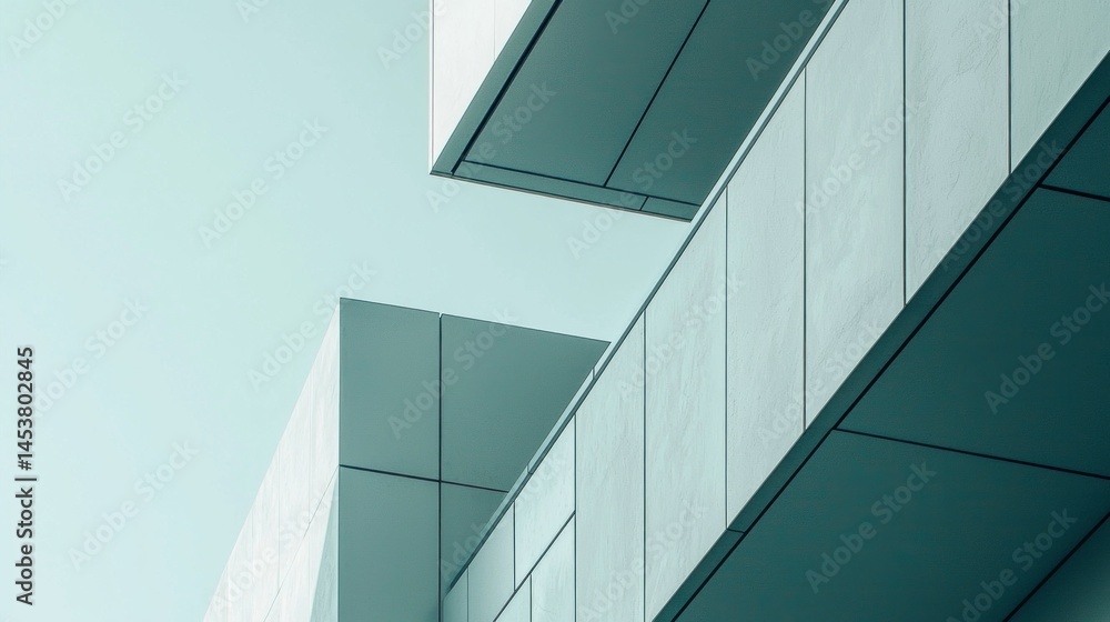 Poster the image showcases a contemporary architectural structure with sharp angles and modern balconies. t
