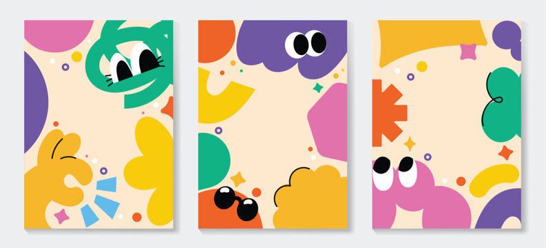 Naklejki Kids and children cover design vector. Fun Childish hand drawn doodle design background. Playful poster  design for packaging, wallpaper and print.