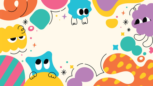 Naklejki Kids and children background vector. Fun Childish hand drawn doodle design. Playful cartoon design for packaging design, wallpaper and print.