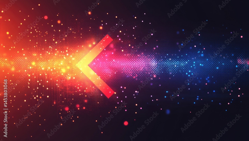 Poster dynamic abstract design featuring a directional arrow and vibrant colors.