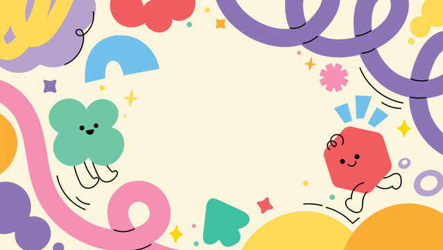 Naklejki Kids and children background vector. Fun Childish hand drawn doodle design. Playful cartoon design for packaging design, wallpaper and print.