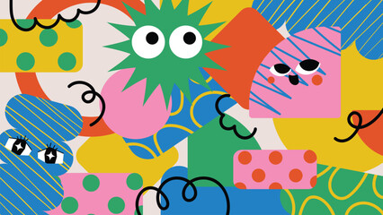 Fototapeta premium Kids and children background vector. Fun Childish hand drawn doodle design. Playful cartoon design for packaging design, wallpaper and print.