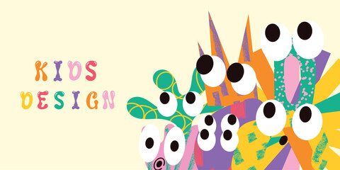 Plakat Kids and children background vector. Fun Childish hand drawn doodle design. Playful cartoon design for packaging design, wallpaper and print.
