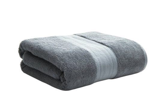 Soft grey bath towel folded neatly on black background luxurious texture elegant design on transparent background