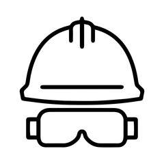 Fototapeta premium Safety helmet and goggles (outline style). A hard hat positioned above safety goggles symbolizes workplace safety, construction, or eye protection. Represents protective gear worn in hazardous sites