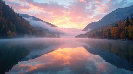 Fototapeta premium Dawn's Reflection: Nature's Mirror