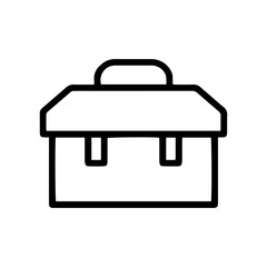 Toolbox (outline style). A rectangular container with a handle symbolizes tools, equipment, or storage. Represents a portable box for carrying instruments, construction supplies, or repair kits