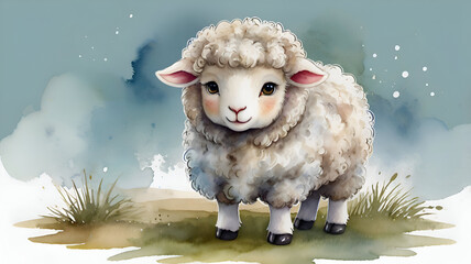 Cute watercolor illustration of sheep