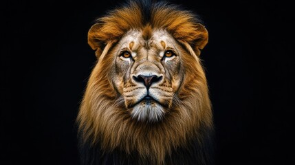Fototapeta premium Majestic lion portrait against black background (2)