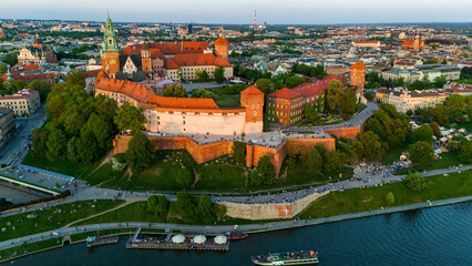 Aerial View of Wawel Castle in Cracow at Sunset