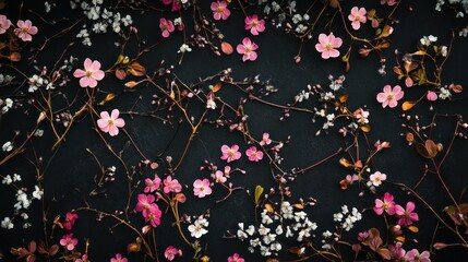 Floral Arrangement: Delicate Pink and White Blossoms on Dark Background