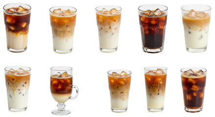 Assorted Coffee Drinks Collection Diverse Selection on a Transparent Background.