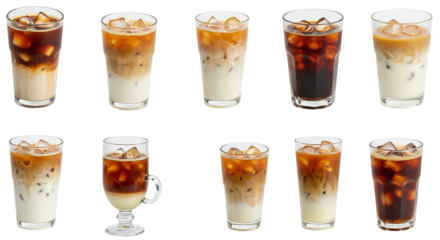 Assorted Coffee Drinks Collection Diverse Selection on a Transparent Background.
