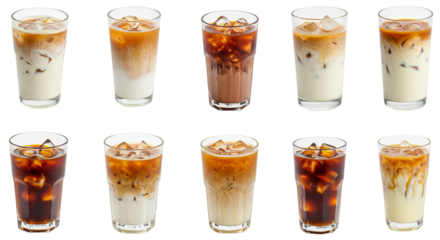 Coffee Drinks Collection Diverse Selection of Beverages on a Transparent Background.