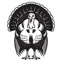 Obraz premium Turkey male silhouette front view. Farm animal icon Vector Black silhouettes. with white background