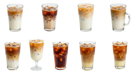 Assorted Coffee Drinks Collection Diverse Selection of Beverages on a Transparent Background.
