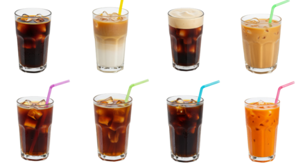 Coffee Cup Collection Drinks of Iced on a Transparent Background.