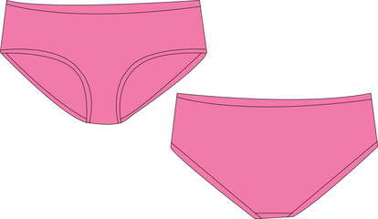 Women's Brief Underwear Technical Fashion Illustration | Flat Apparel Template CAD | Front and Back Views
