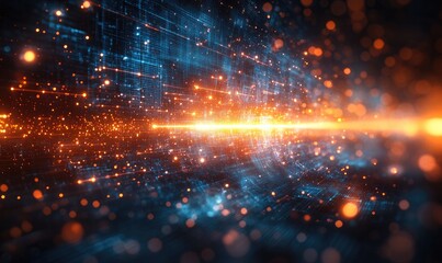 Obraz premium Abstract digital network space tunnel with light beams.