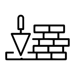 Cemented bricks (outline style). A trowel applies cement to a stack of bricks, symbolizing construction, masonry, or building. Represents the process of laying bricks, building walls