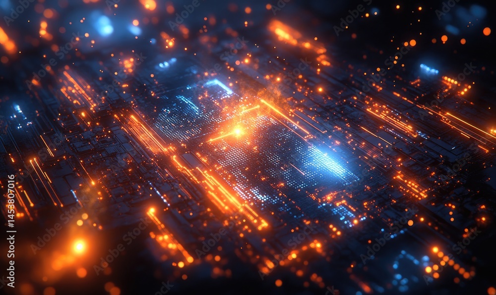 Aufkleber abstract digital network design with glowing lines.