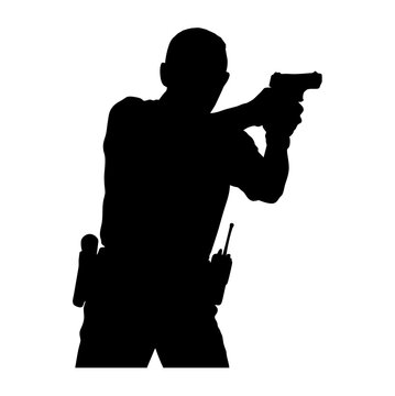 black silhouette police officer aiming gun clip art preview