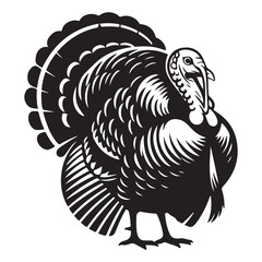 Turkey male silhouette front view. Farm animal icon Vector Black silhouettes. with white background