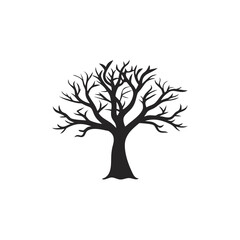 Silhouette of a bare tree on white ground