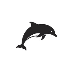 Silhouette of a dolphin jumping upwards