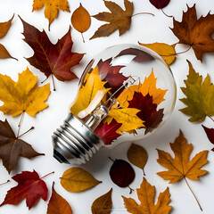 light bulb filled with colorful autumn leaves