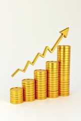 Stacked Golden Coins with Rising Arrow in Abstract Environment