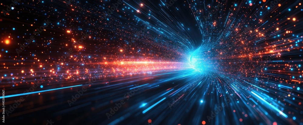 Poster dynamic cosmic tunnel of light and particles