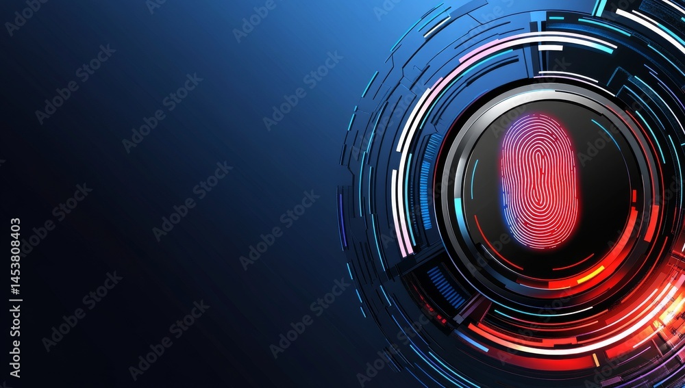 Poster fusion of advanced technology with fingerprint biometric security on blue background