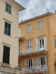 Historic Buildings with Balconies in Corfu, Greece
