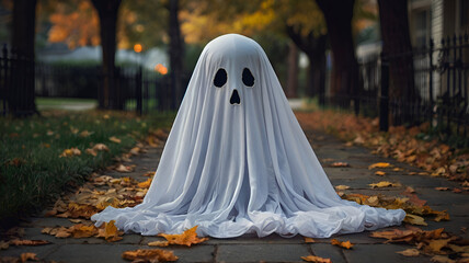 Spooky Halloween Child in Ghost Costume