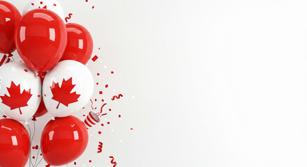 Canada Day Celebration Background with Balloons and Confetti