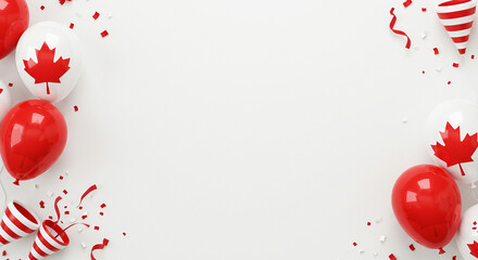 Canada Day Celebration Background with Balloons and Confetti