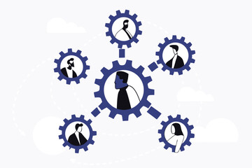 People Collaboration Teamwork Connection Group In Gears Networking Vector Illustration