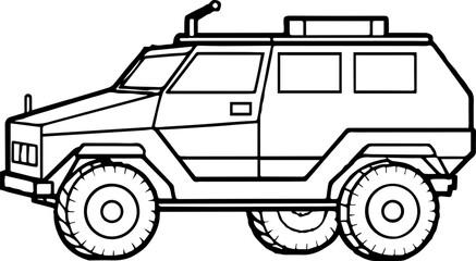 armored vehicle outline vector illustration line art coloring book page design