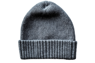 Warm grey wool beanie hat perfect for winter stylish and cozy knit texture against a black on transparent background