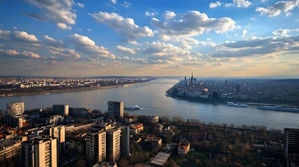 Obraz premium High-angle view of a river flowing through a city.