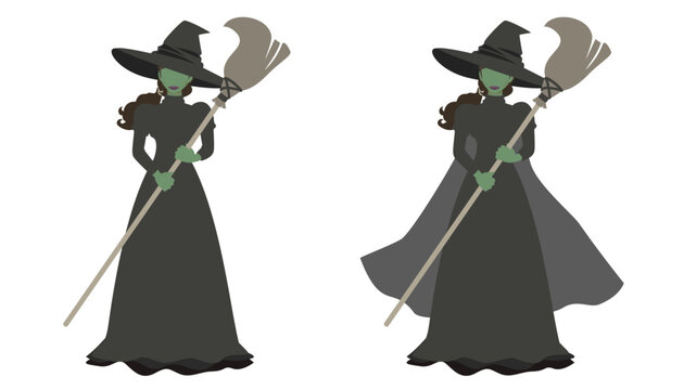 Vector art of The &ldquo;Wicked Witch of the west&rdquo; with her tricorn hat and magic broom.Reminiscent of the Wizard of Oz and other fairy tales.