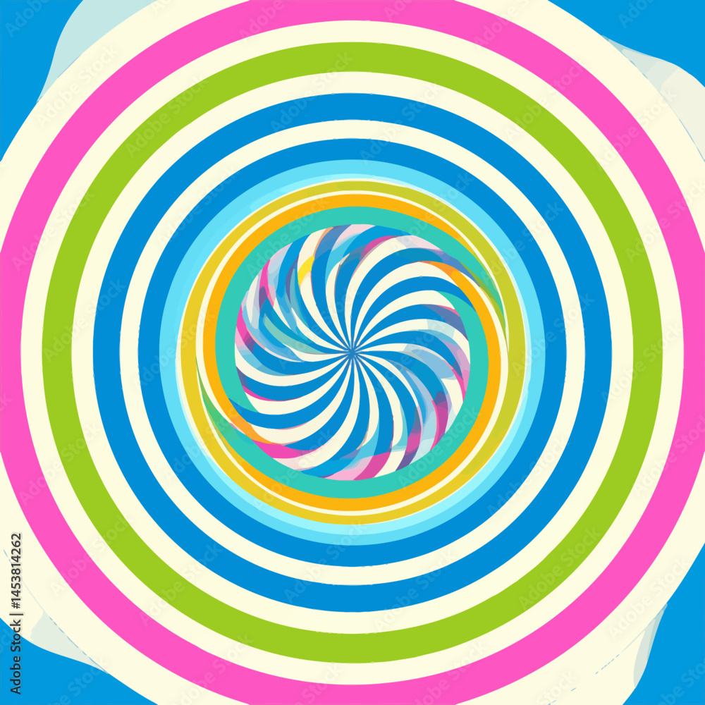 Poster abstract concentric circles background with hypnotic spiral pattern in vibrant colors for modern des