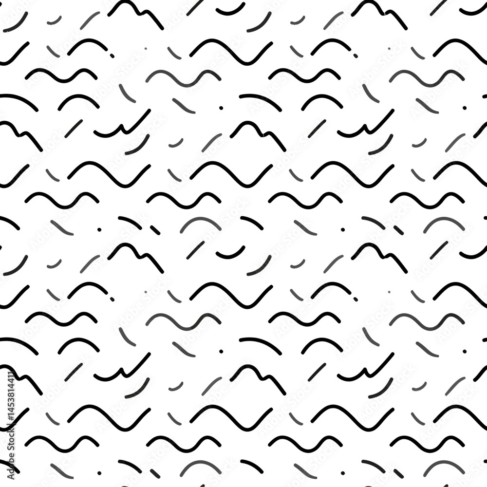 Poster abstract pattern of black waves and lines on white background for modern designs