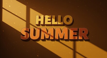 Hello summer greeting with bold text and warm sunlit background for seasonal design
