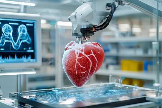 Bioprinter Creating Human Heart Tissue in Futuristic Lab