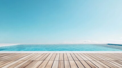 Fototapeta premium Luxury poolside view at a resort with clear blue skies and calm water. Suitable for summer vacations or relaxing getaways.