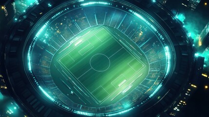 Aerial Night View of a Luminous Stadium