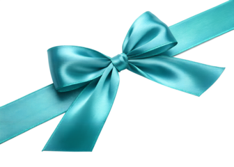 Elegant turquoise satin ribbon bow isolated on black background for decorative design